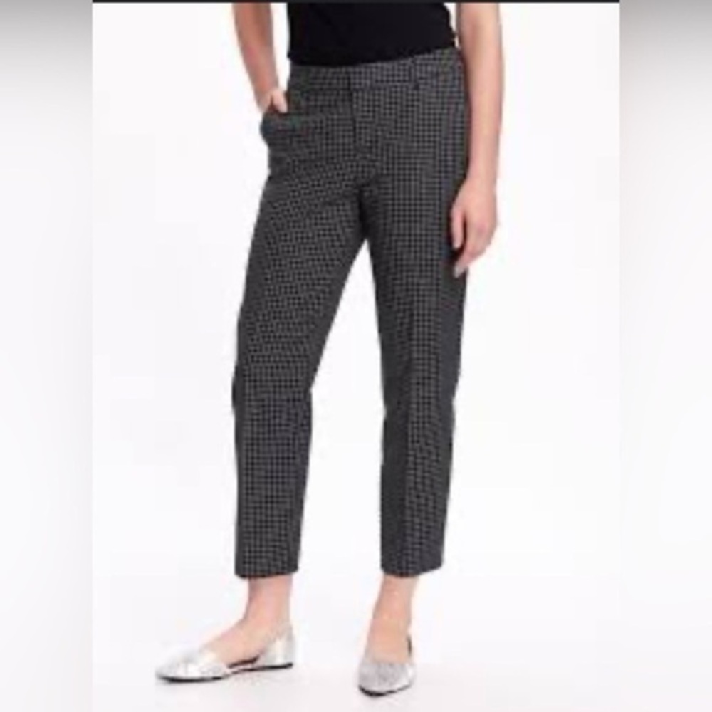 Old Navy Womens 6 Harper Black Grid Cotton Crop Trouser Dress Pant Career S EUC